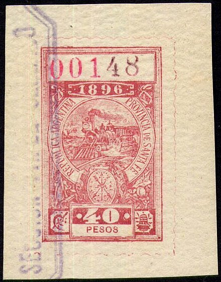 Argentina Santa-Fé Revenue Stamp paper cut-outs - steam train c.1896
